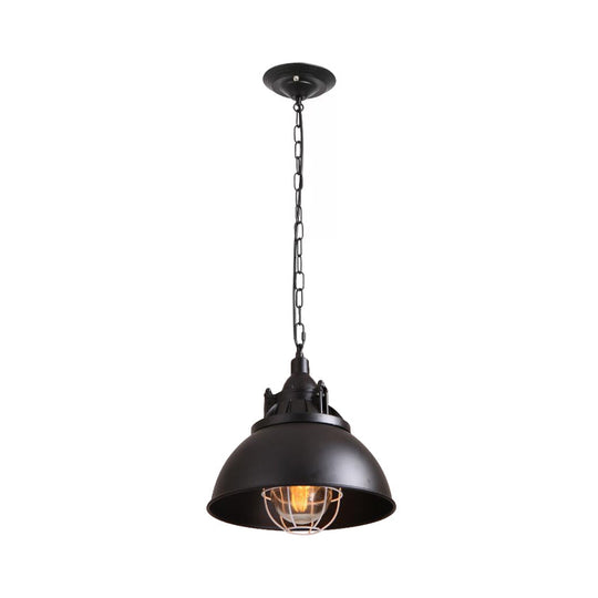 Black Domed Metal Pendant Light With Clear Glass Shade - Factory-Made For Living Rooms / A