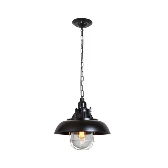 Black Domed Metal Pendant Light With Clear Glass Shade - Factory-Made For Living Rooms / B