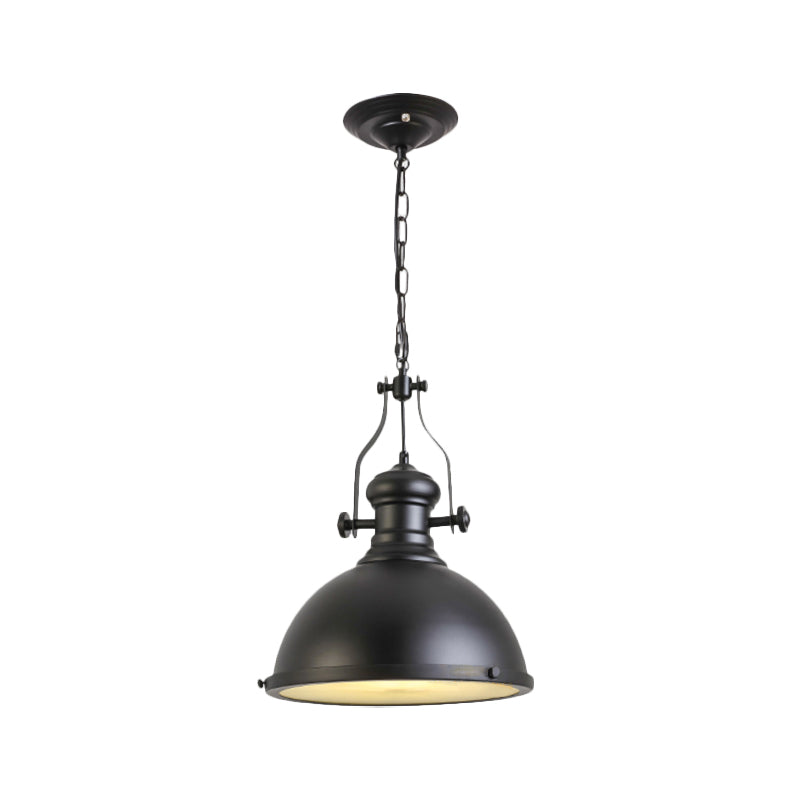 1-Bulb Industrial Pendant Light With Dome Metallic Shade In Black