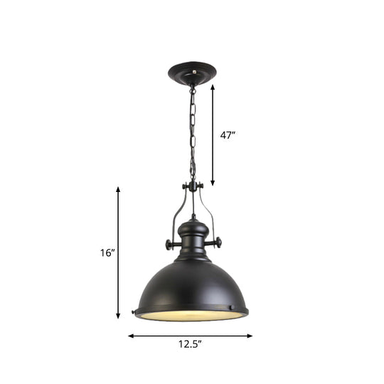 1-Bulb Industrial Pendant Light With Dome Metallic Shade In Black