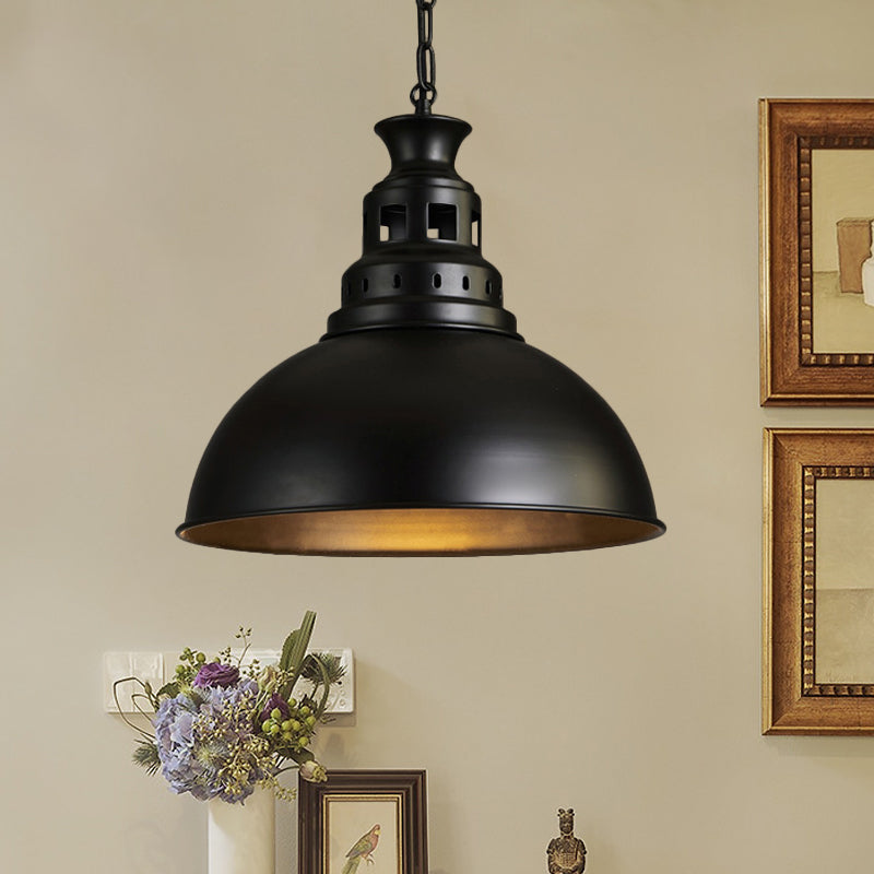 Black/Brass Loft Style Hanging Light Fixture: Metallic Dome Shade Pendant For Dining Room Black