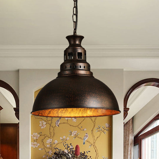 Black/Brass Loft Style Hanging Light Fixture: Metallic Dome Shade Pendant For Dining Room Rust