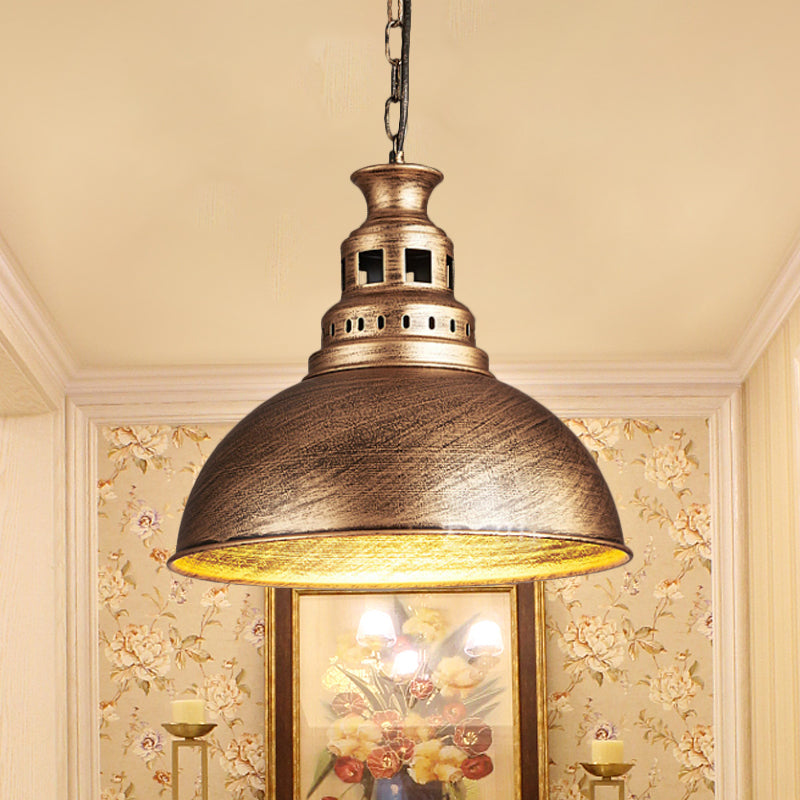 Black/Brass Loft Style Hanging Light Fixture: Metallic Dome Shade Pendant For Dining Room Brass