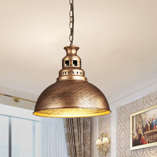 Black/Brass Loft Style Hanging Light Fixture: Metallic Dome Shade Pendant For Dining Room