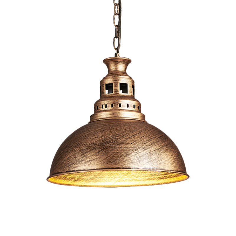 Black/Brass 1-Light Hanging Pendant for Dining Room - Loft Style Dome Shade Fixture