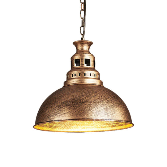 Black/Brass Loft Style Hanging Light Fixture: Metallic Dome Shade Pendant For Dining Room