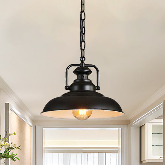 Rustic Barn Hanging Ceiling Light - Black/Rust Farm Style Metallic Finish 1 Head Swivel Joint Living