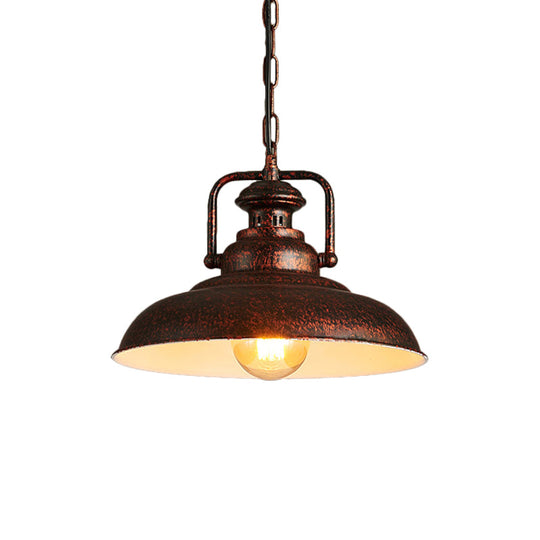 Rustic Barn Hanging Ceiling Light - Black/Rust Farm Style Metallic Finish 1 Head Swivel Joint Living