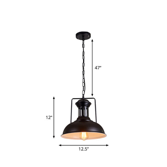 Iron Black Pendant Bowl Shade - Industrial Style Hanging Lighting For Dining Room 12.5/16.5 Wide