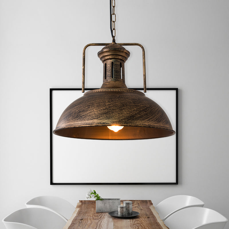 12.5 / 16.5 Factory Style Metal Bowl Ceiling Lamp - 1 Bulb Restaurant Pendant Light In Rust/Bronze