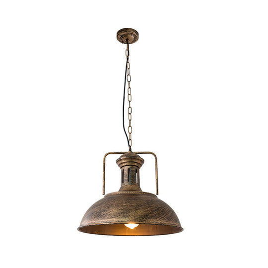 Industrial Metal Bowl Ceiling Lamp - Factory Style 1 Bulb Pendant Light, 12.5"/16.5" Width, Rust/Bronze Finish - Perfect for Restaurants