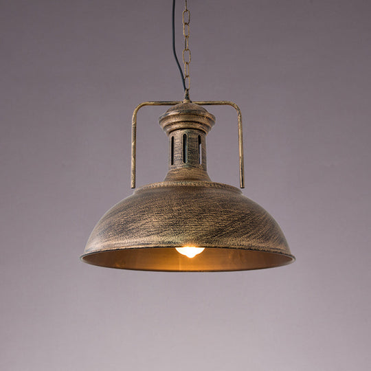 Industrial Metal Bowl Ceiling Lamp - Factory Style 1 Bulb Pendant Light, 12.5"/16.5" Width, Rust/Bronze Finish - Perfect for Restaurants