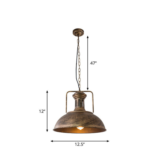 Industrial Metal Bowl Ceiling Lamp - Factory Style 1 Bulb Pendant Light, 12.5"/16.5" Width, Rust/Bronze Finish - Perfect for Restaurants