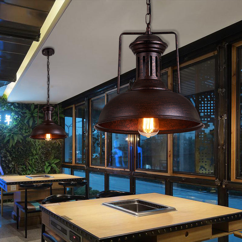 12.5 / 16.5 Factory Style Metal Bowl Ceiling Lamp - 1 Bulb Restaurant Pendant Light In Rust/Bronze