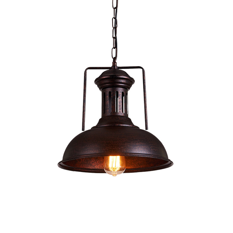 Industrial Metal Bowl Ceiling Lamp - Factory Style 1 Bulb Pendant Light, 12.5"/16.5" Width, Rust/Bronze Finish - Perfect for Restaurants