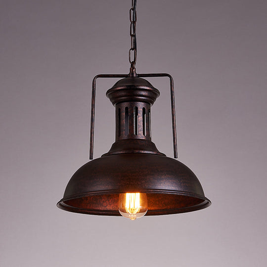 Industrial Metal Bowl Ceiling Lamp - Factory Style 1 Bulb Pendant Light, 12.5"/16.5" Width, Rust/Bronze Finish - Perfect for Restaurants