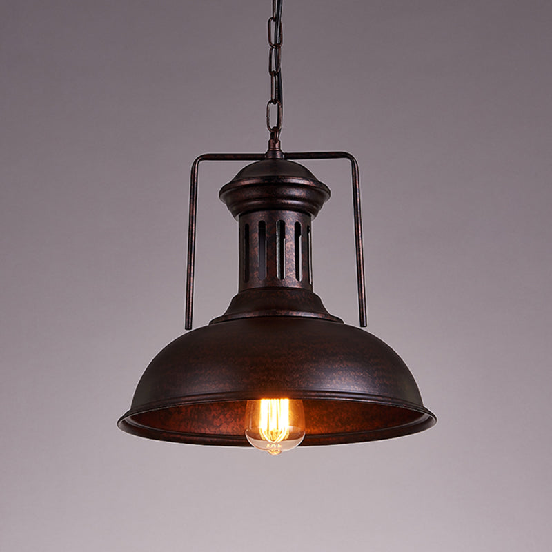 12.5 / 16.5 Factory Style Metal Bowl Ceiling Lamp - 1 Bulb Restaurant Pendant Light In Rust/Bronze