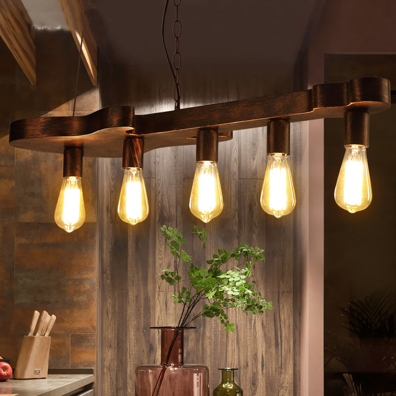 Rust Finish Pendant Lamp With Guitar Shaped Beam - Open Bulb Dining Room Island Ceiling Light (Metal