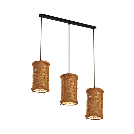 Rustic 3-Head Pendant Light With Rope Detail For Dining Room Ceiling