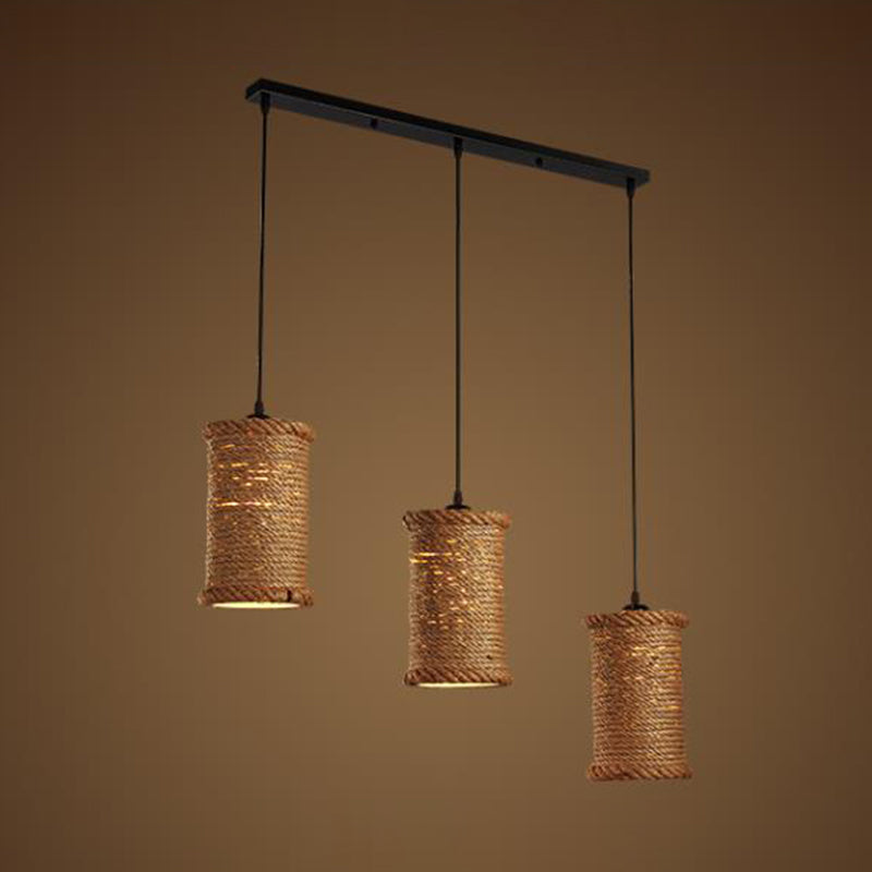 Rustic 3-Head Pendant Light With Rope Detail For Dining Room Ceiling