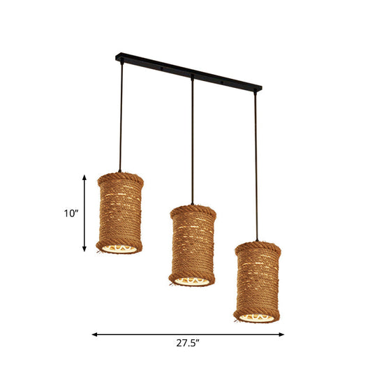 Rustic 3-Head Pendant Light With Rope Detail For Dining Room Ceiling