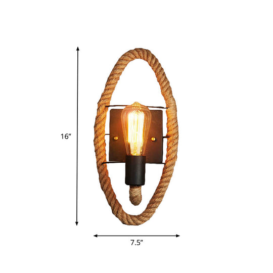 Modern Black 1-Light Rope Wall Sconce For Corridor With Exposed Bulb