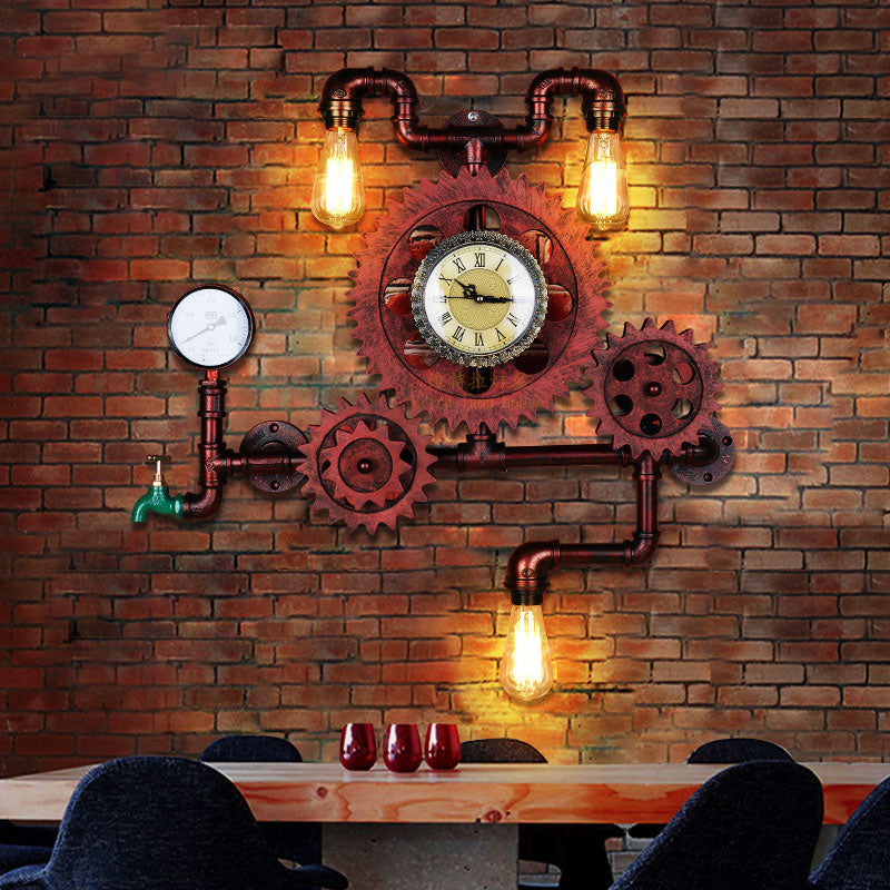 Industrial Rustic Metal Wall Sconce With Pipe And Gear Design 2/3-Light Restaurant Lighting
Or