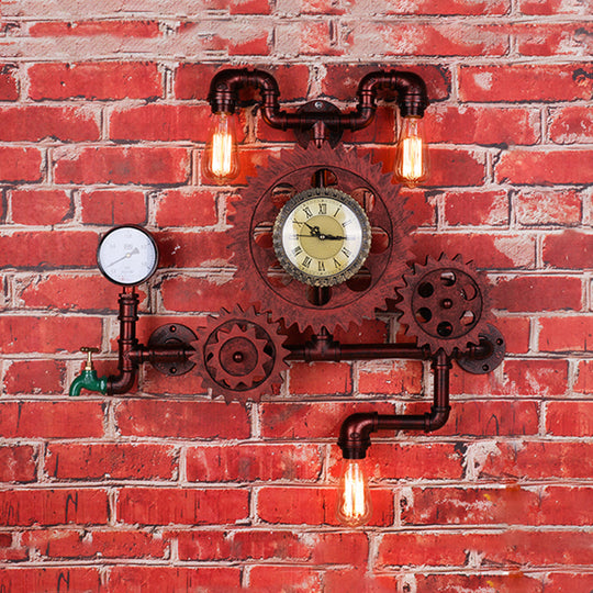 Industrial Rustic Metal Wall Sconce With Pipe And Gear Design 2/3-Light Restaurant Lighting
Or