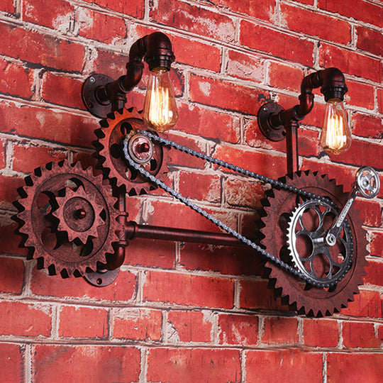 Industrial Rustic Metal Wall Sconce With Pipe And Gear Design 2/3-Light Restaurant Lighting
Or