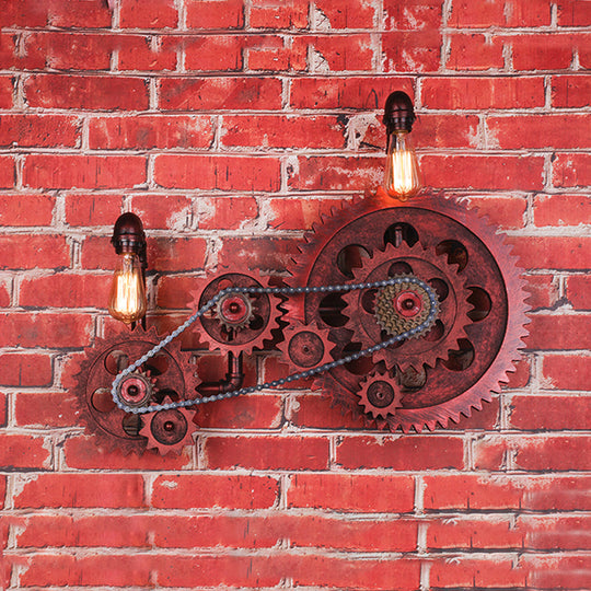 Industrial Rustic Metal Wall Sconce With Pipe And Gear Design 2/3-Light Restaurant Lighting
Or