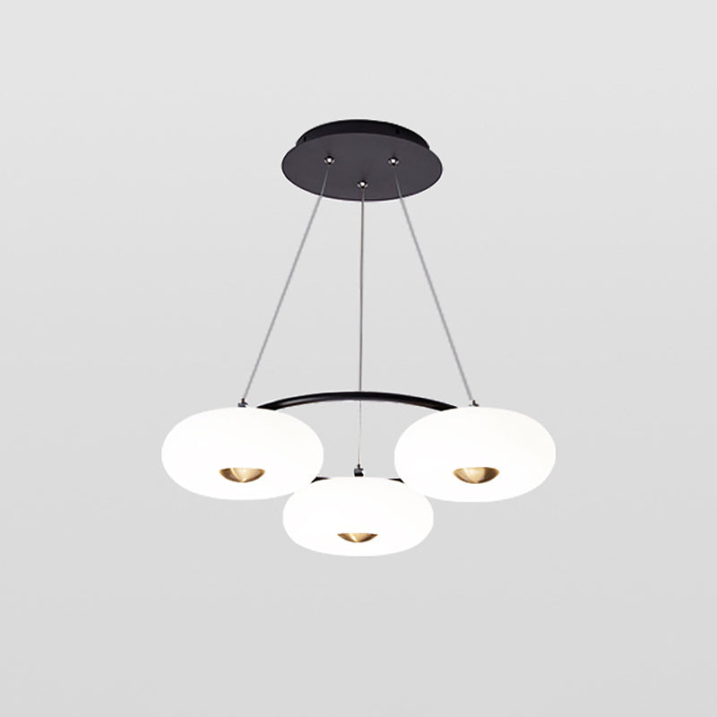 Modern Donut Acrylic Chandelier - 3-Head Led Pendant Light Black & White For Dining Room Ceiling