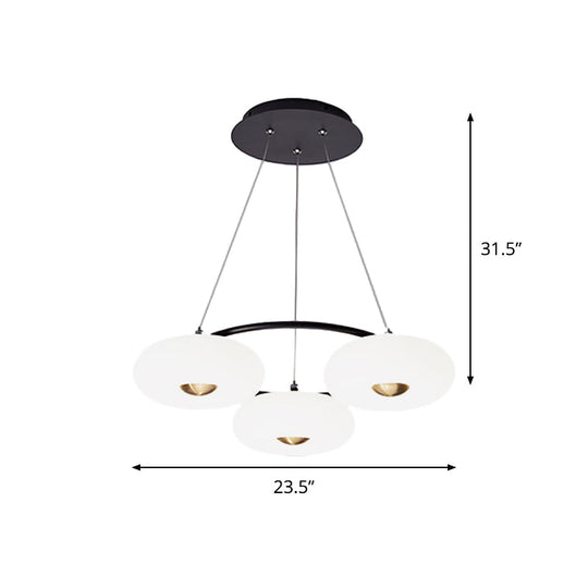 Modern Donut Acrylic Chandelier - 3-Head Led Pendant Light Black & White For Dining Room Ceiling