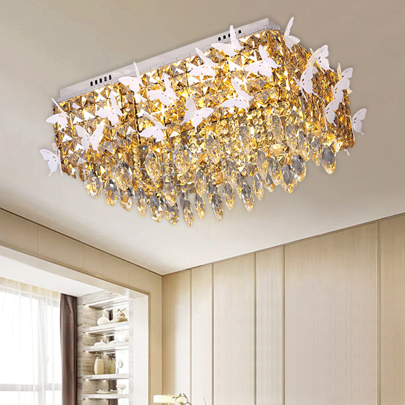 Rectangular Led Stainless-Steel Flush Mount Butterfly Ceiling Light Fixture With Clear/Amber/Lake