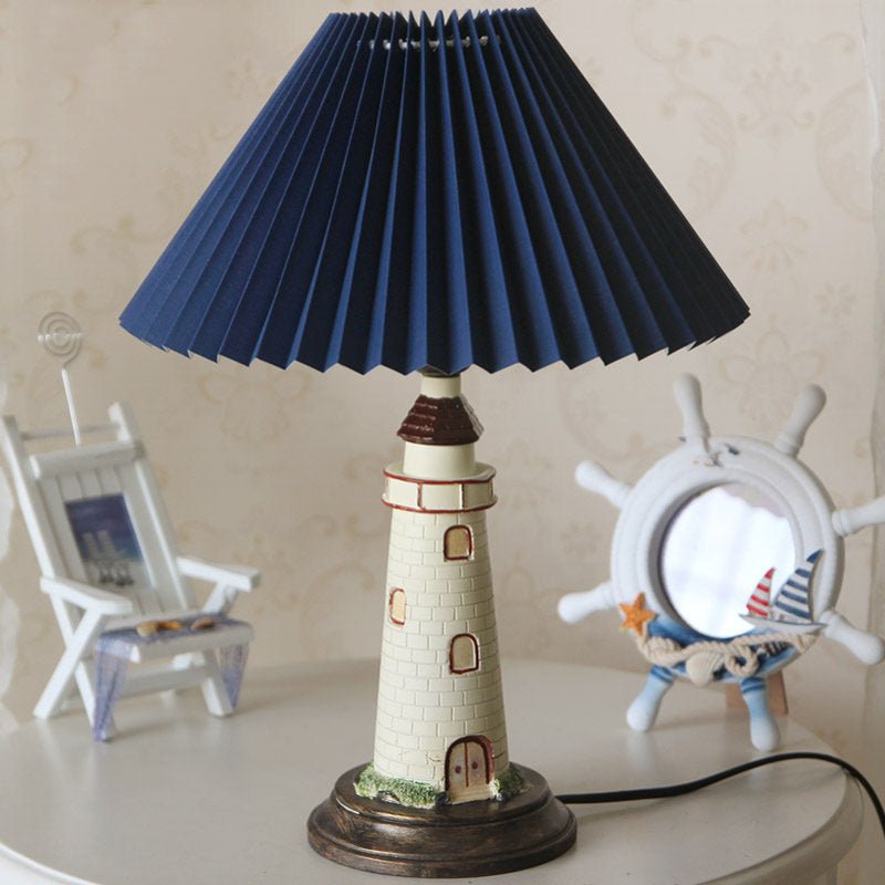 Contemporary Foldable Conical Table Lamp For Childrens Room - 1-Light Blue/Red Fabric Shade With