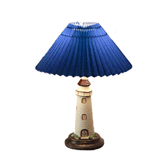 Contemporary Foldable Conical Table Lamp For Childrens Room - 1-Light Blue/Red Fabric Shade With