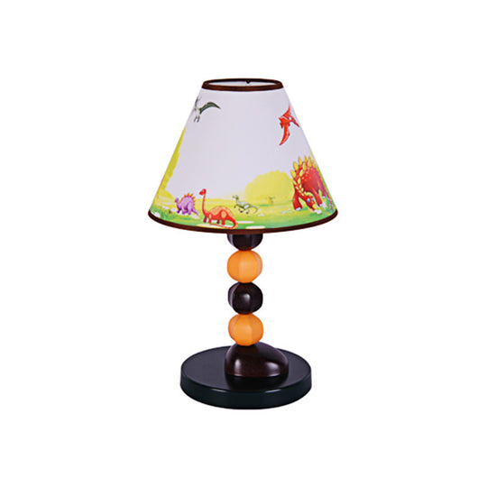 Stylish White Conic Shade Table Lamp With Cartoon Rudder/Dinosaur Pattern - 1 Light Fabric And Metal