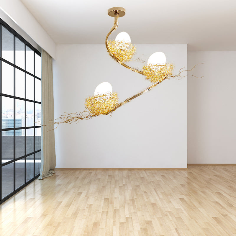 Artistry Golden Pendant Chandelier With Matte White Glass Shades - Perfect For Living Rooms 1/2/3