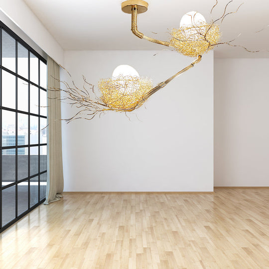 Artistry Golden Pendant Chandelier With Matte White Glass Shades - Perfect For Living Rooms 1/2/3