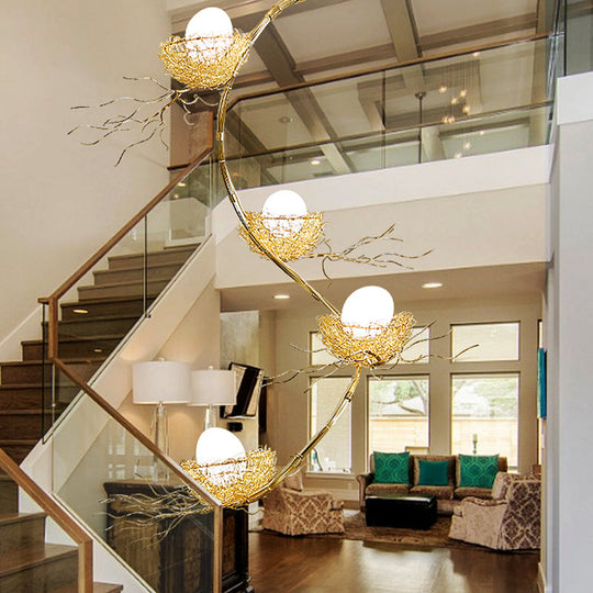 Artistry Golden Pendant Chandelier With Matte White Glass Shades - Perfect For Living Rooms 1/2/3