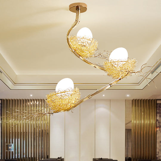 Artistry Golden Pendant Chandelier With Matte White Glass Shades - Perfect For Living Rooms 1/2/3