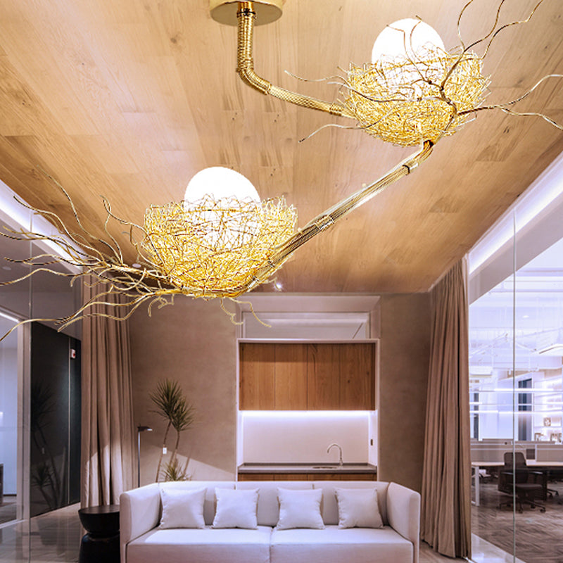 Artistry Golden Pendant Chandelier With Matte White Glass Shades - Perfect For Living Rooms 1/2/3