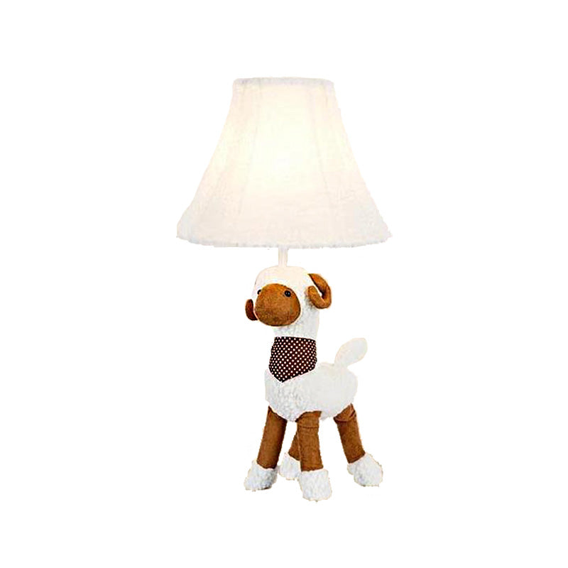 Contemporary White Bell Shade Table Lamp With Alpaca Decoration