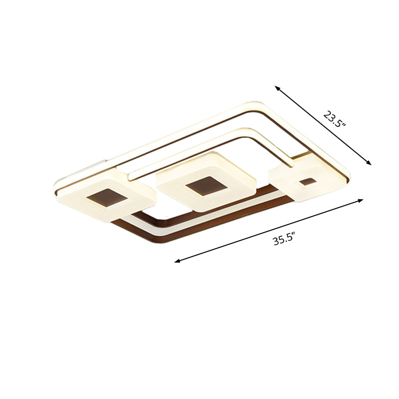 16/19.5/35.5 Coffee Square/Rectangular Led Flush Mount Lamp - White Light Acrylic Ceiling For Living