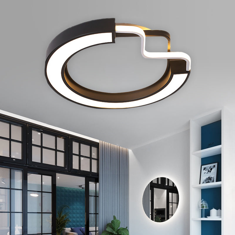 16/19.5 Contemporary Metal Led Flush Mount Lamp Black/White Square/Round Ceiling Fixture For Bedroom