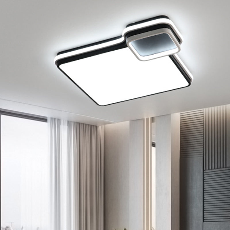 LED Bedroom Flushmount Lighting | 19" or 23" | Black & White | Round/Square Shape | Acrylic Shaded | Flush Ceiling Light | White Light