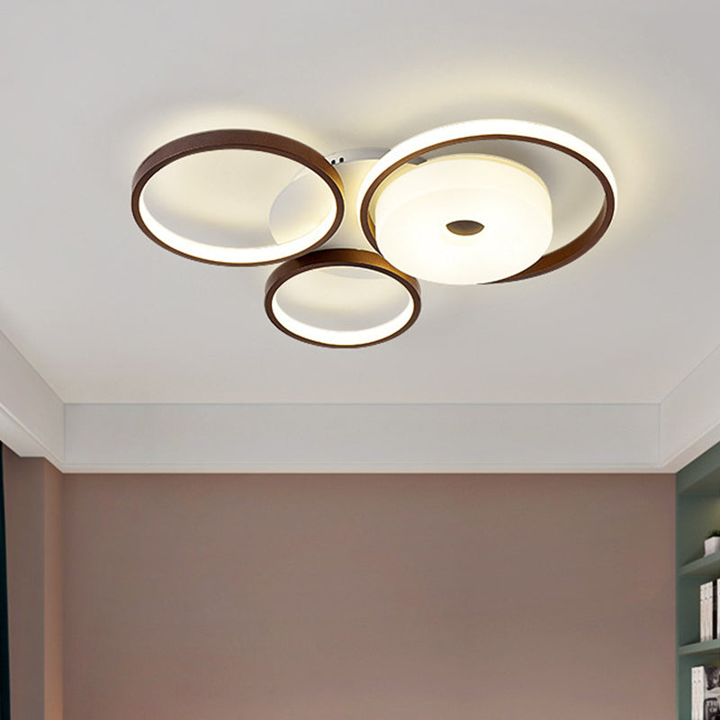 LED Coffee Flush Mount Ceiling Light with Minimal Acrylic Shade in White, 16"/19.5" Wide