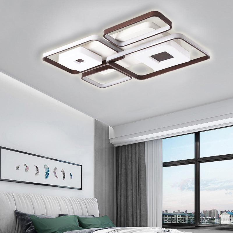 Contemporary Led Aluminum Flush Mount Bedroom Light - Square/Rectangular Frame Coffee White