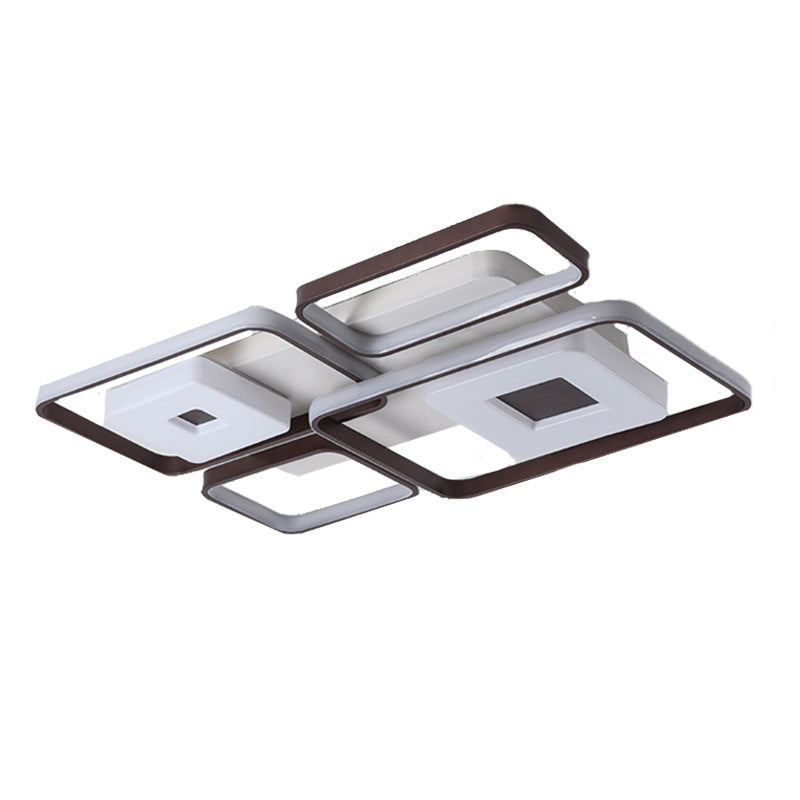 Contemporary Led Aluminum Flush Mount Bedroom Light - Square/Rectangular Frame Coffee White