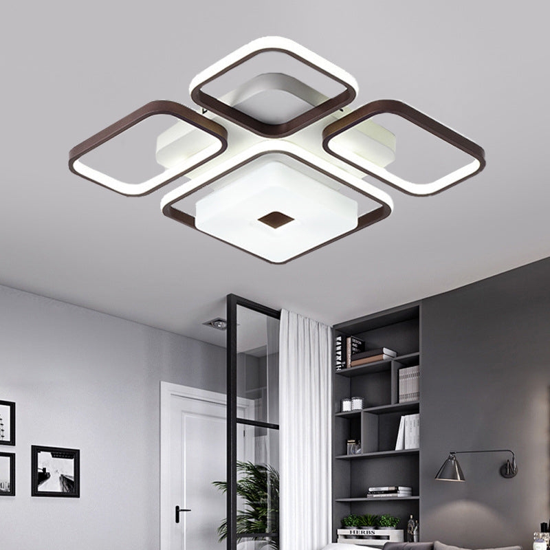 Contemporary Led Aluminum Flush Mount Bedroom Light - Square/Rectangular Frame Coffee White