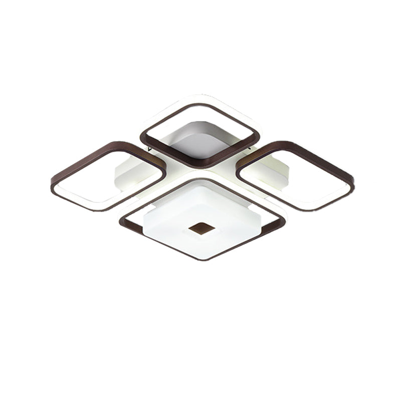 Contemporary LED Aluminum Flush Mount Bedroom Light - Square/Rectangular Frame, Coffee, White Light (16"/19.5"/35.5" Wide)